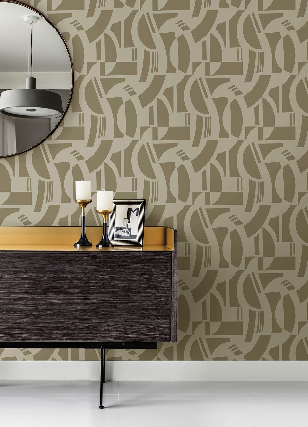 Carter Light Brown Geometric Flock Wallpaper 20.5 in x 33 ft Non Woven Unpasted Washable Strippable Roll by A-Street Prints - SP87383
