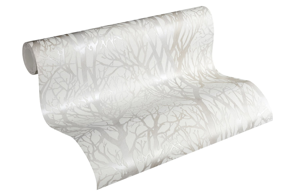 Yasuo Cream Tree Branch Wallpaper with Metallic Botanical Tree Silhouette - Advantage 4035-30094-1