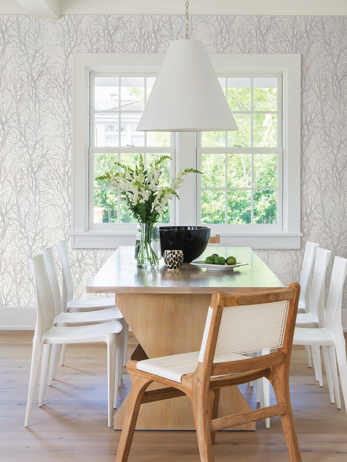 Yasuo Cream Tree Branch Wallpaper with Metallic Botanical Tree Silhouette - Advantage 4035-30094-1