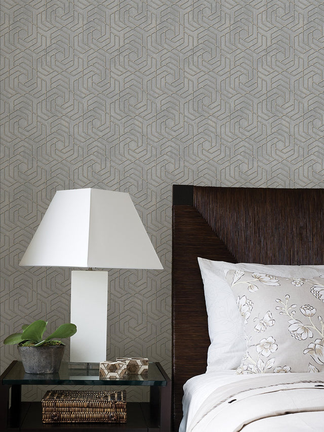 Tama Grey Geometric Wallpaper with Metallic Textured Graphic Pattern - Advantage 4035-32610