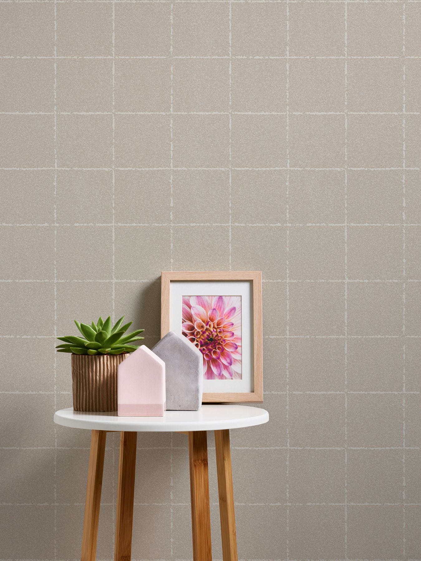 Kishi Neutral Tile Wallpaper with Textured Raised Ink Grid - Brewster 4035-37551-4