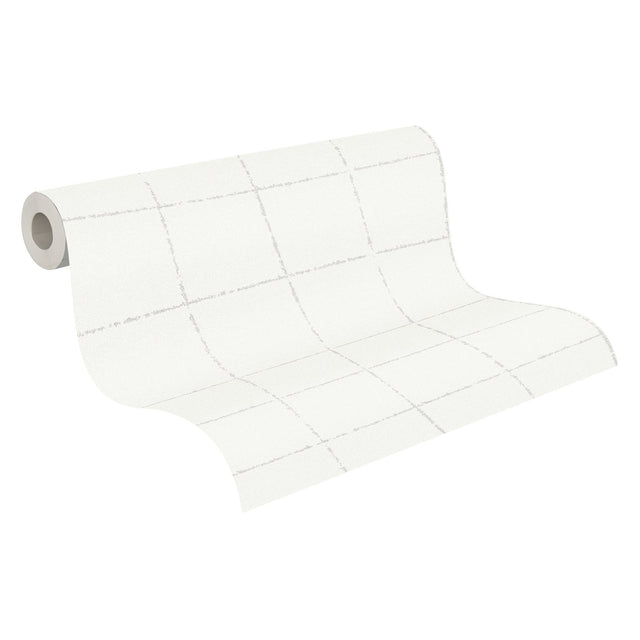 Kishi White Tile Textured Vinyl Wallpaper with Graphic Tile Pattern - Brewster 4035-37551-5