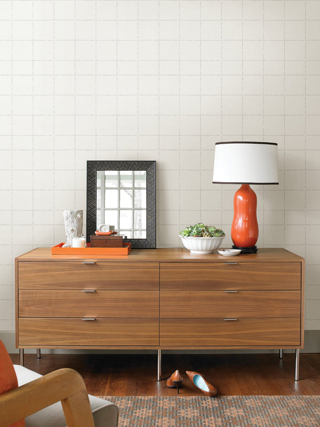 Kishi White Tile Textured Vinyl Wallpaper with Graphic Tile Pattern - Brewster 4035-37551-5