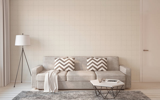 Kishi White Tile Textured Vinyl Wallpaper with Graphic Tile Pattern - Brewster 4035-37551-5