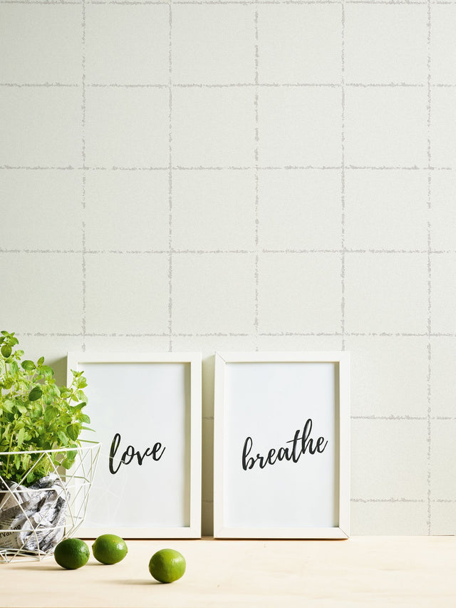 Kishi White Tile Textured Vinyl Wallpaper with Graphic Tile Pattern - Brewster 4035-37551-5