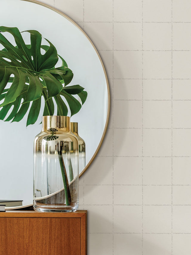 Kishi White Tile Textured Vinyl Wallpaper with Graphic Tile Pattern - Brewster 4035-37551-5