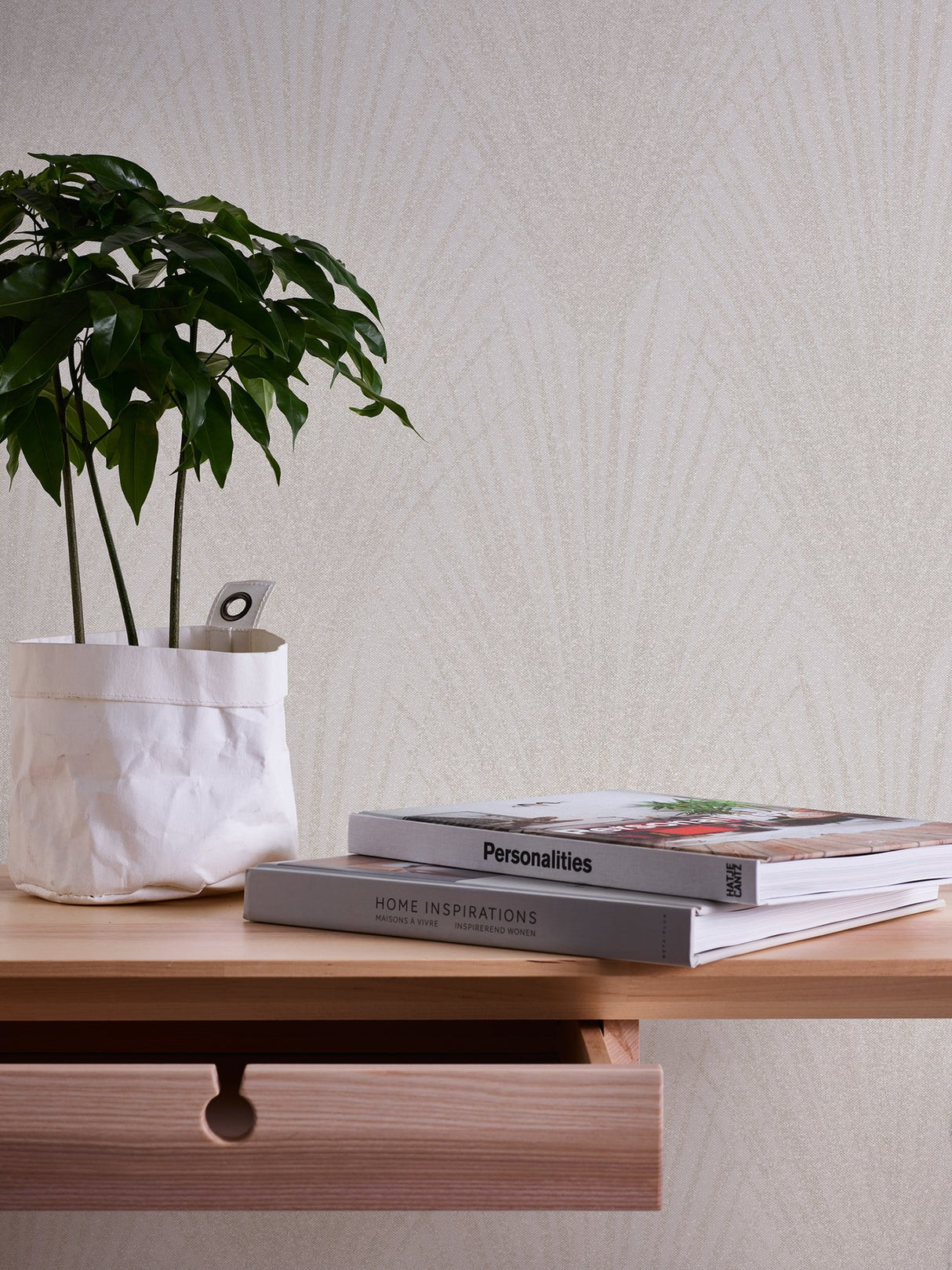 Keina Taupe Fronds Wallpaper with Textured Raised Ink Botanical Leaves - Advantage 4035-37553-2