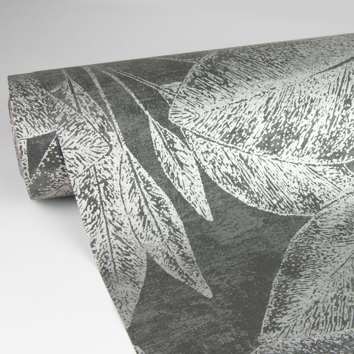 Suki Grey Leaves Wallpaper with Metallic Silver Botanical Motif - Advantage 4035-37836-4