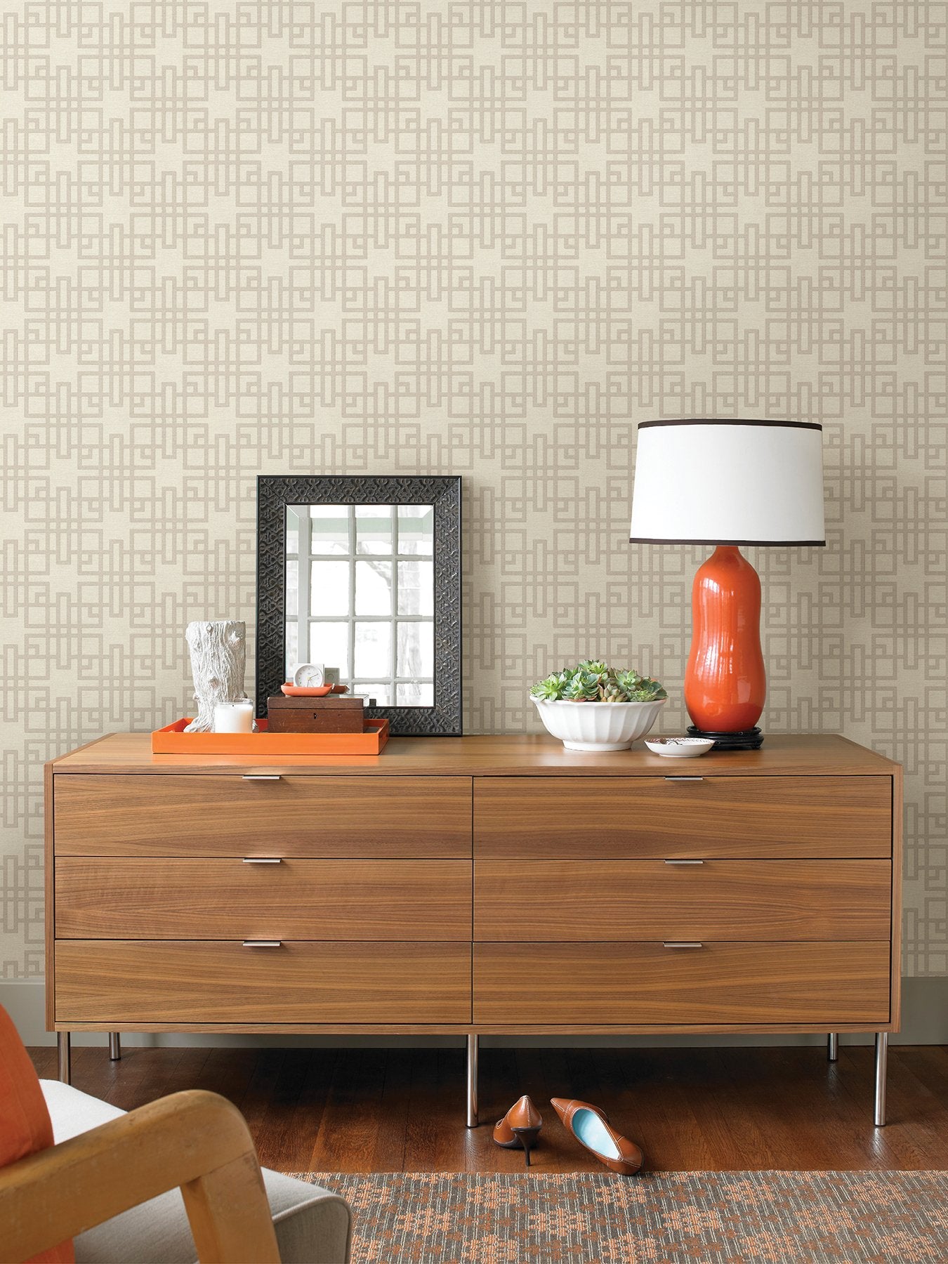 Mana White Trellis Textured Vinyl Wallpaper with Geometric Trellis Pattern - Advantage 4035-409239