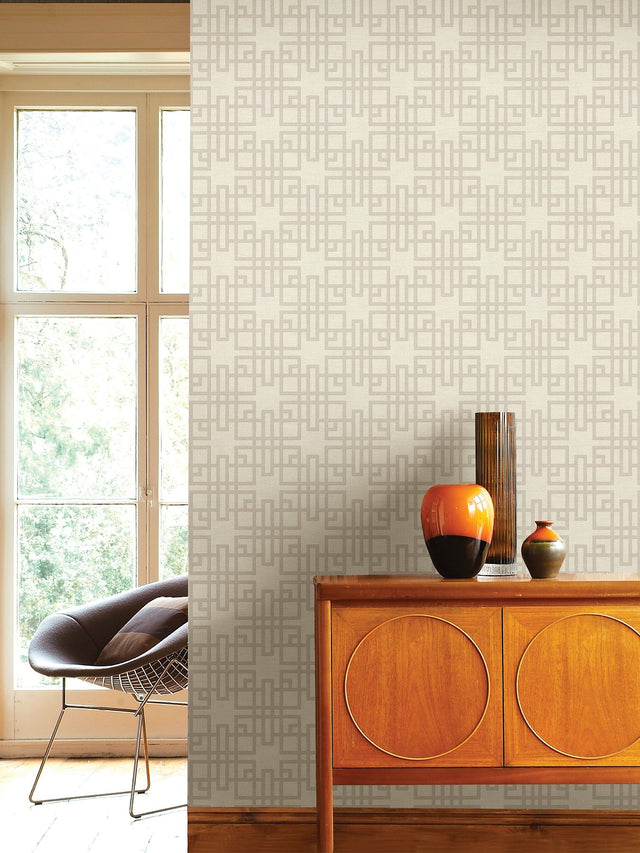 Mana White Trellis Textured Vinyl Wallpaper with Geometric Trellis Pattern - Advantage 4035-409239