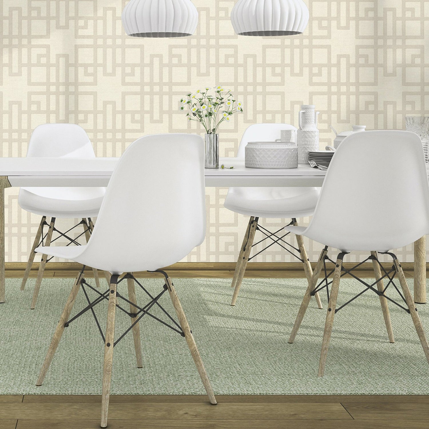 Mana White Trellis Textured Vinyl Wallpaper with Geometric Trellis Pattern - Advantage 4035-409239