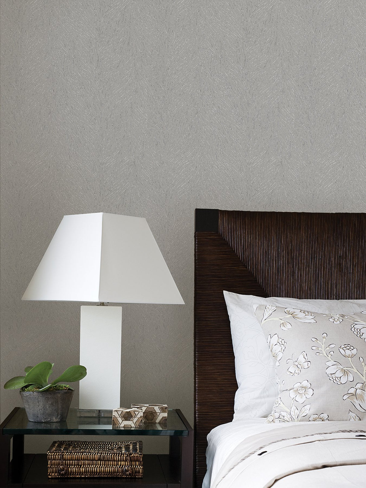Tomo Grey Abstract Wallpaper with Metallic Textured Botanical Motif - Advantage 4035-58427