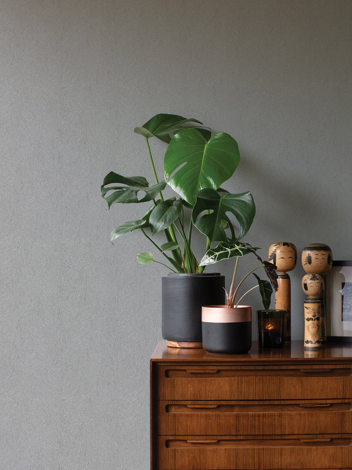 Tomo Grey Abstract Wallpaper with Metallic Textured Botanical Motif - Advantage 4035-58427
