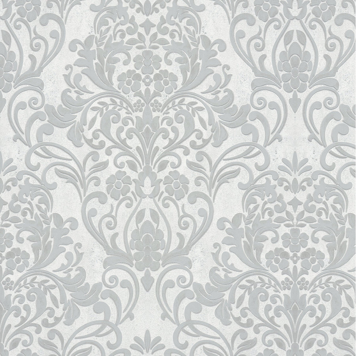 Anders Silver Damask Wallpaper with Metallic Raised Ink on Vinyl Non Woven - Advantage 4041-32602