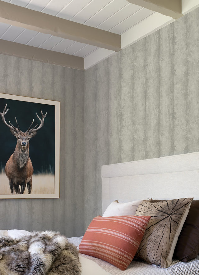 Flint Light Grey Wood Wallpaper with Raised Ink Textured Wood Plank Motif - Advantage 4041-429428