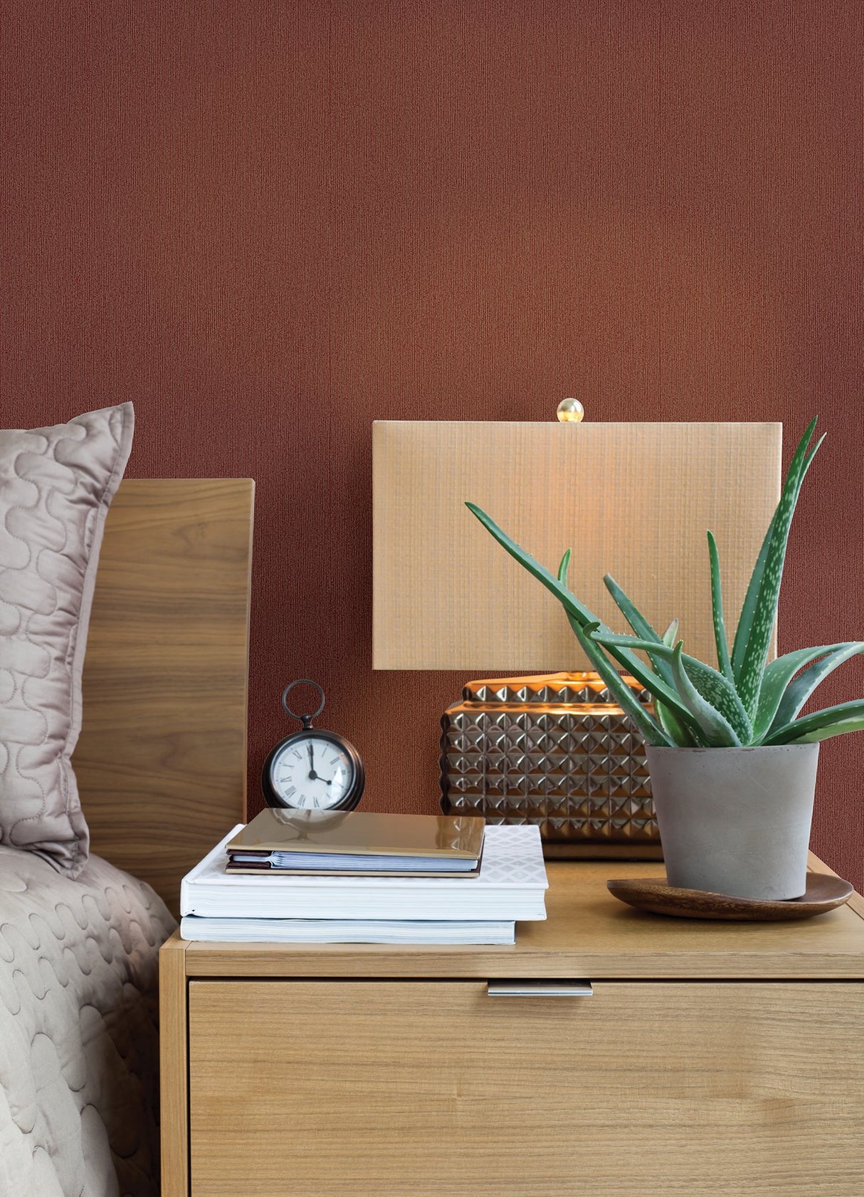 Melvin Red Stria Wallpaper with Subtle Metallic Textured Stripe - Advantage 4041-72410