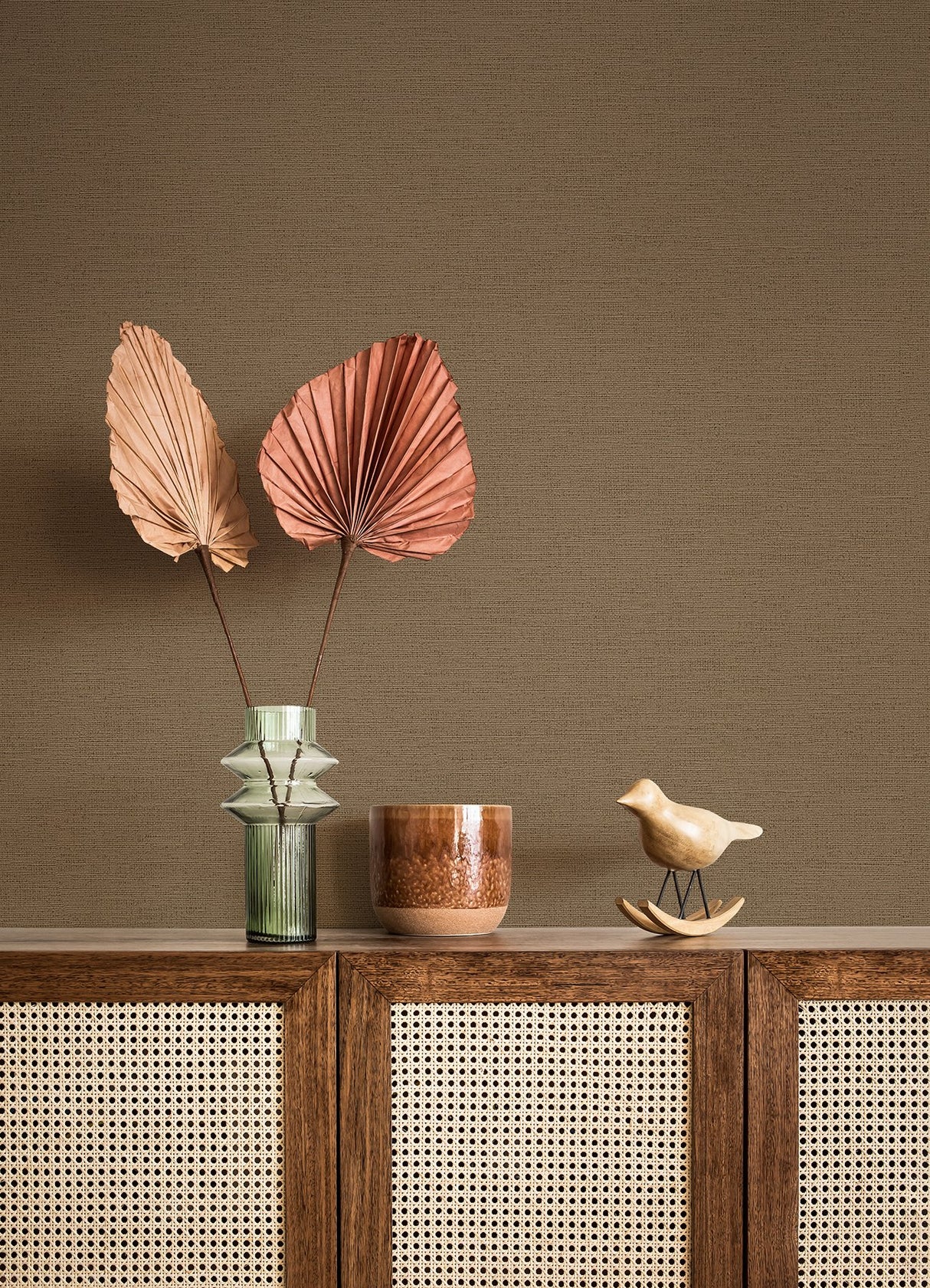 Canseco Brown Distressed Texture Wallpaper with Faux Linen Pattern - Advantage 4044-30689-2
