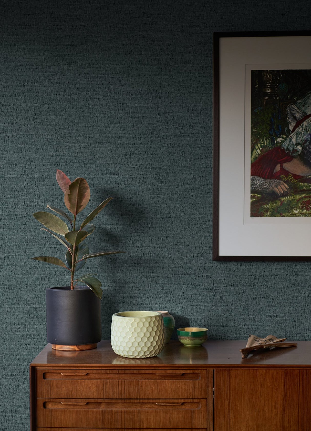 Estefan Teal Distressed Texture Wallpaper with Abstract Faux Linen Pattern, Traditional Style - 4044-37178-3