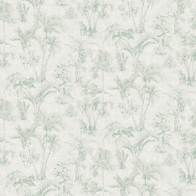 Zapata Green Tropical Jungle Wallpaper with Botanical Trees Motif - Advantage 4044-38021-2