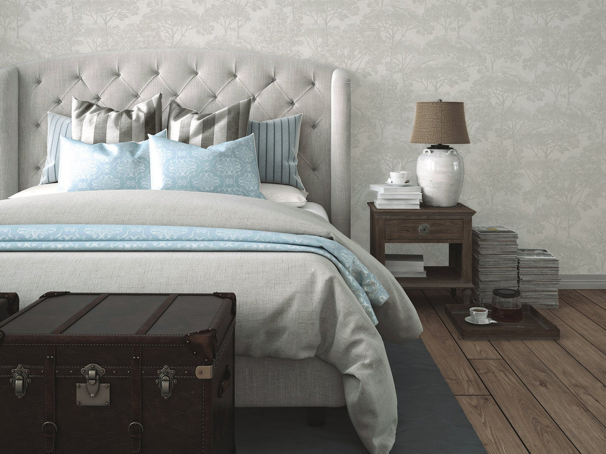 Teatro White Trees Wallpaper with Modern Botanical Tree Motif - Advantage 4044-38023-4