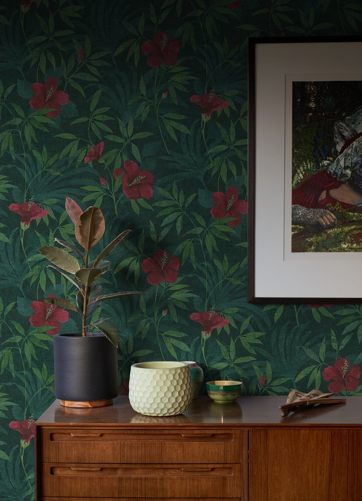 Malecon Green Floral Wallpaper with Vintage Botanical Flowers Pattern - Advantage 4044-38028-1
