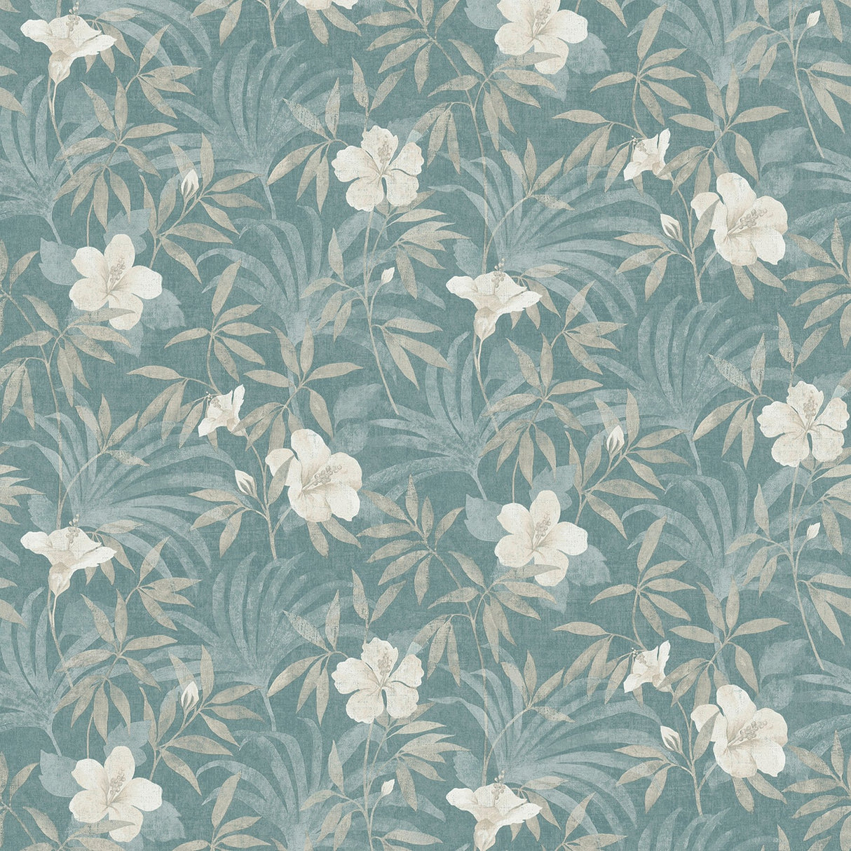 Malecon Aqua Floral Wallpaper with Vintage Botanical Flower Pattern, Unpasted Vinyl on Non Woven - Advantage 4044-38028-5