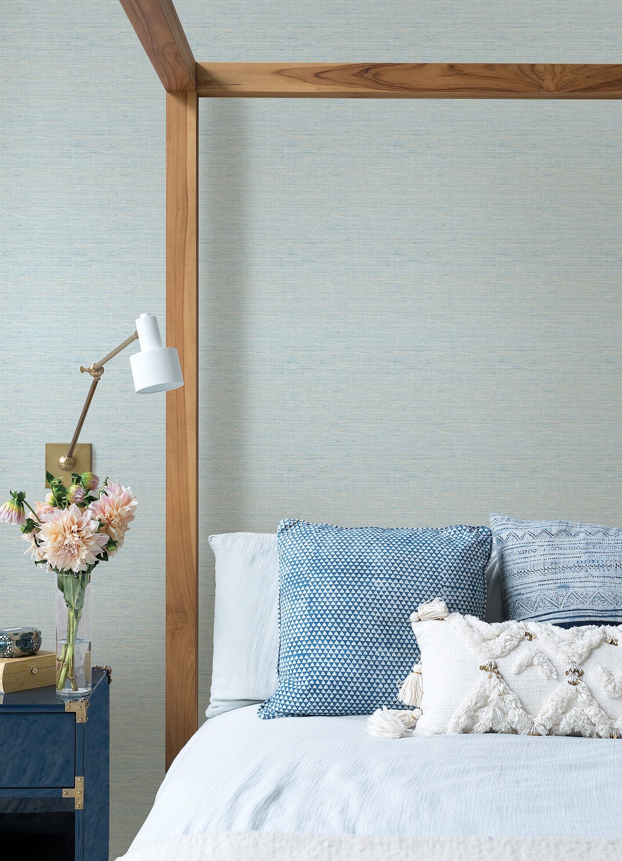 Agave Sky Blue Faux Grasscloth Wallpaper with Raised Ink Texture - A-Street Prints 4046-24283