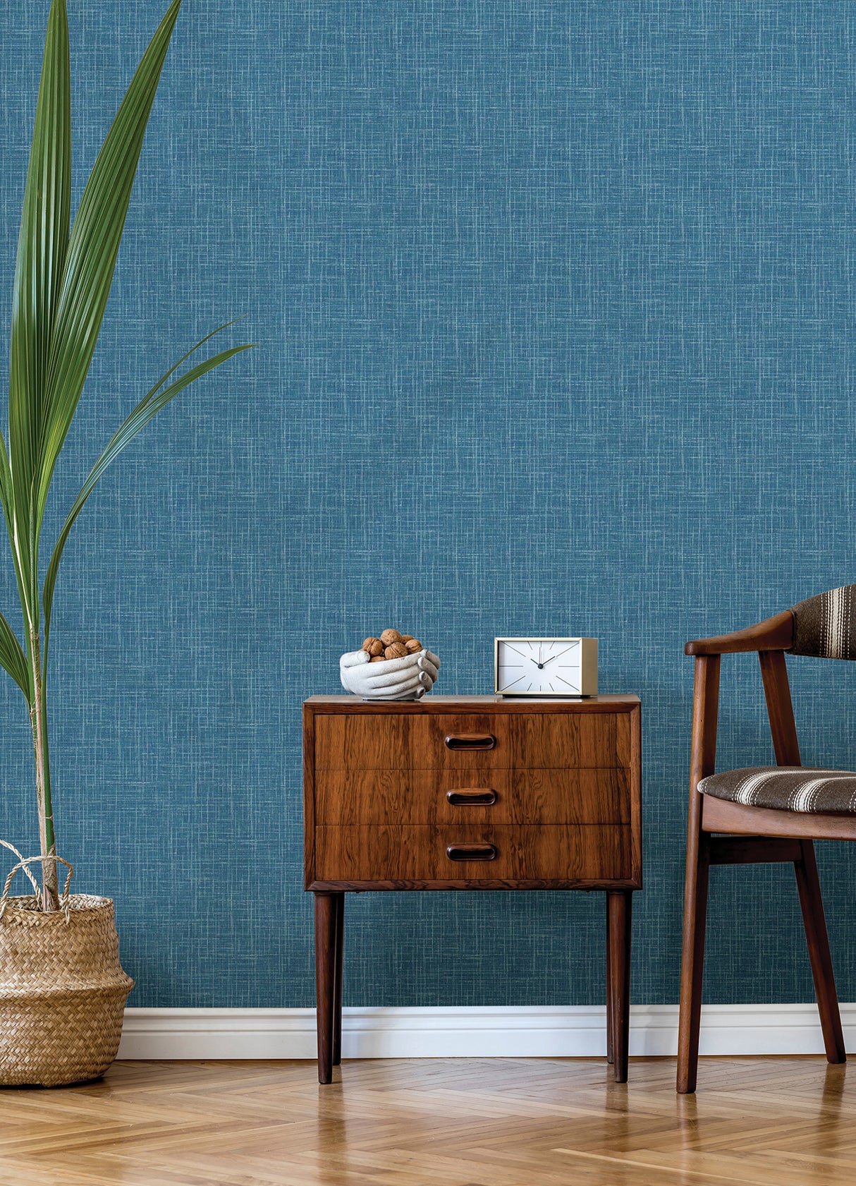 Emerson Blue Linen Wallpaper by A-Street Prints Transitional Fabric and Woven Texture Non Woven Unpasted Strippable Wallpaper Roll - FD26351