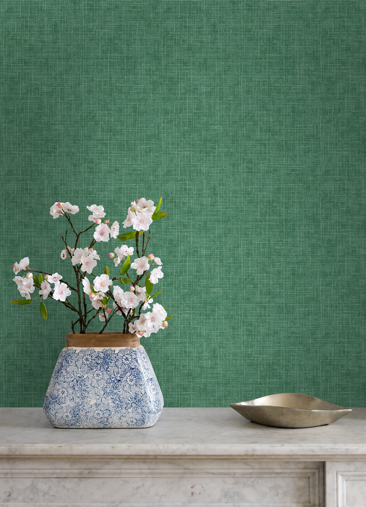 Emerson Jade Linen Wallpaper by A-Street Prints Non Woven Unpasted Faux Fabric Woven Green Texture Residential Sidewall Wallpaper Roll FD26353