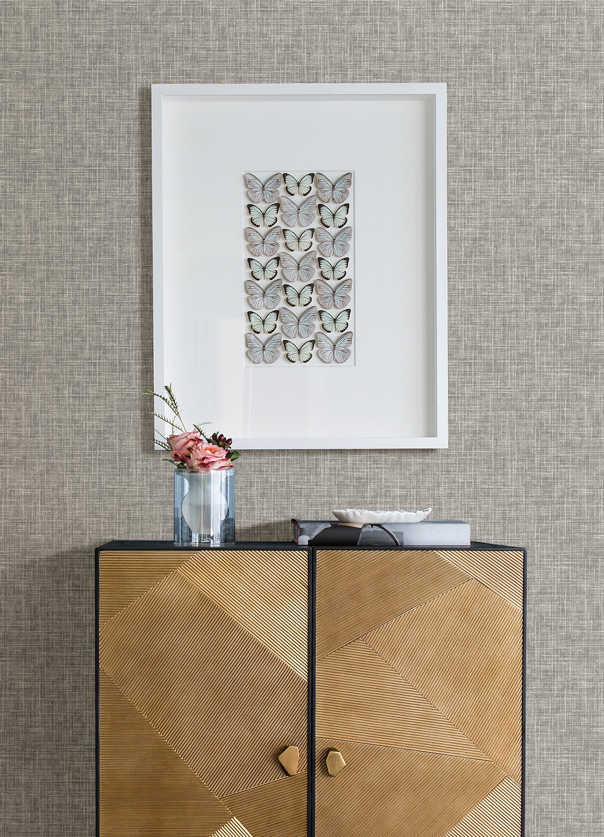 Emerson Grey Linen by A-Street Prints Transitional Cross-Hatched Faux Woven Fabric Texture Non Woven Unpasted Wallpaper - FD26354
