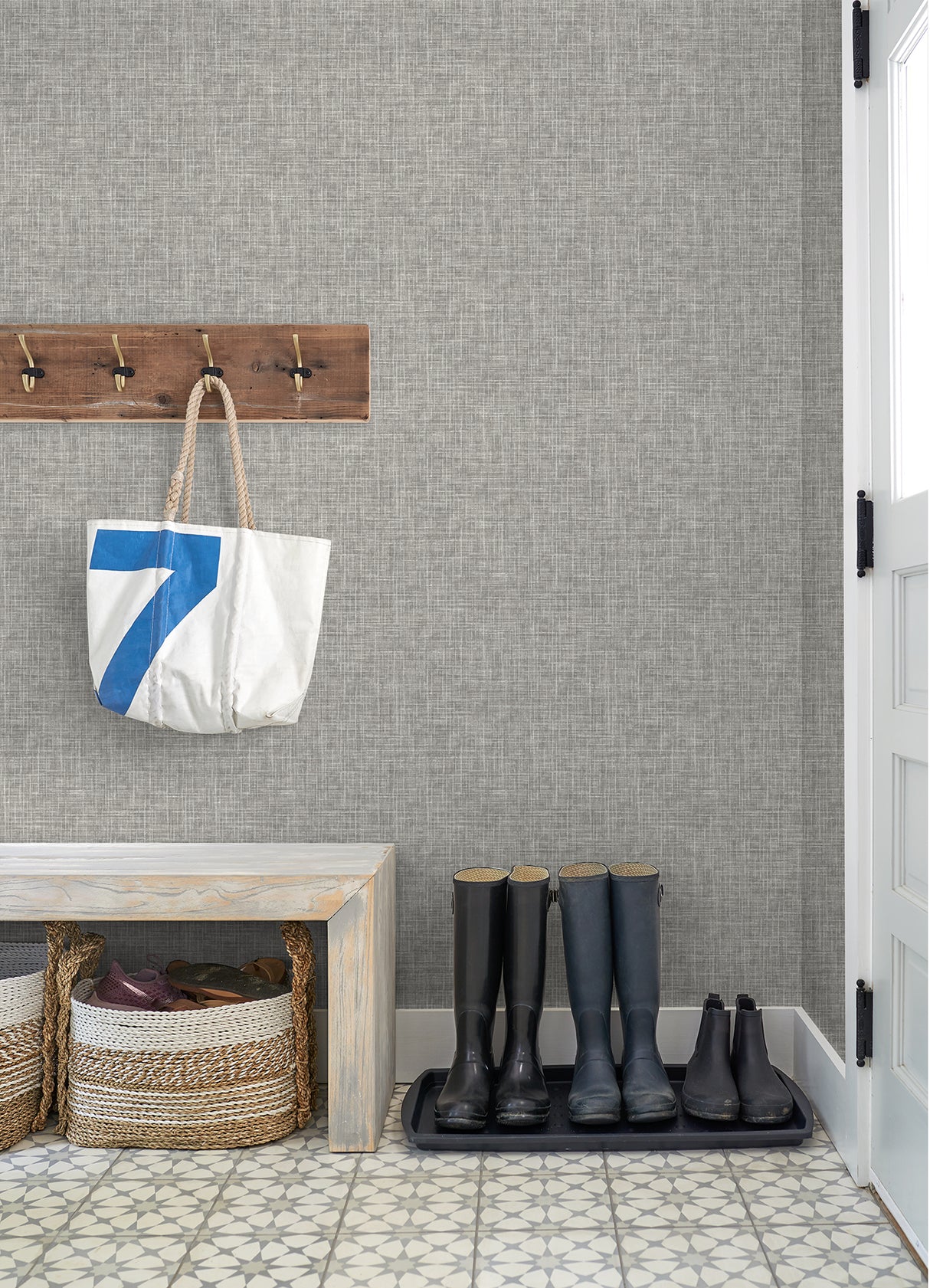 Emerson Grey Linen by A-Street Prints Transitional Cross-Hatched Faux Woven Fabric Texture Non Woven Unpasted Wallpaper - FD26354