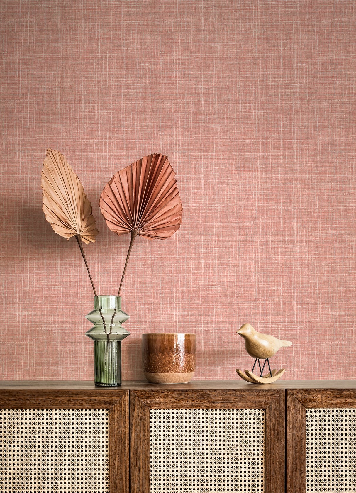 Emerson Coral Linen Wallpaper with Faux Woven Texture - Brewster 4046-26355