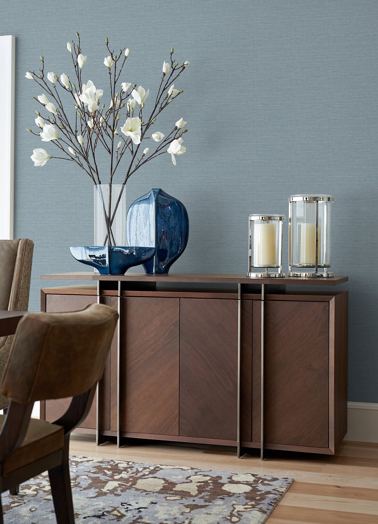 Agave Slate Faux Grasscloth Blue Wallpaper with Raised Ink Texture - Brewster 4046-26497