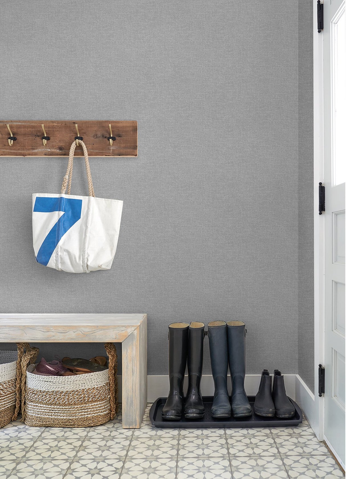 Glen Dark Grey Linen Wallpaper