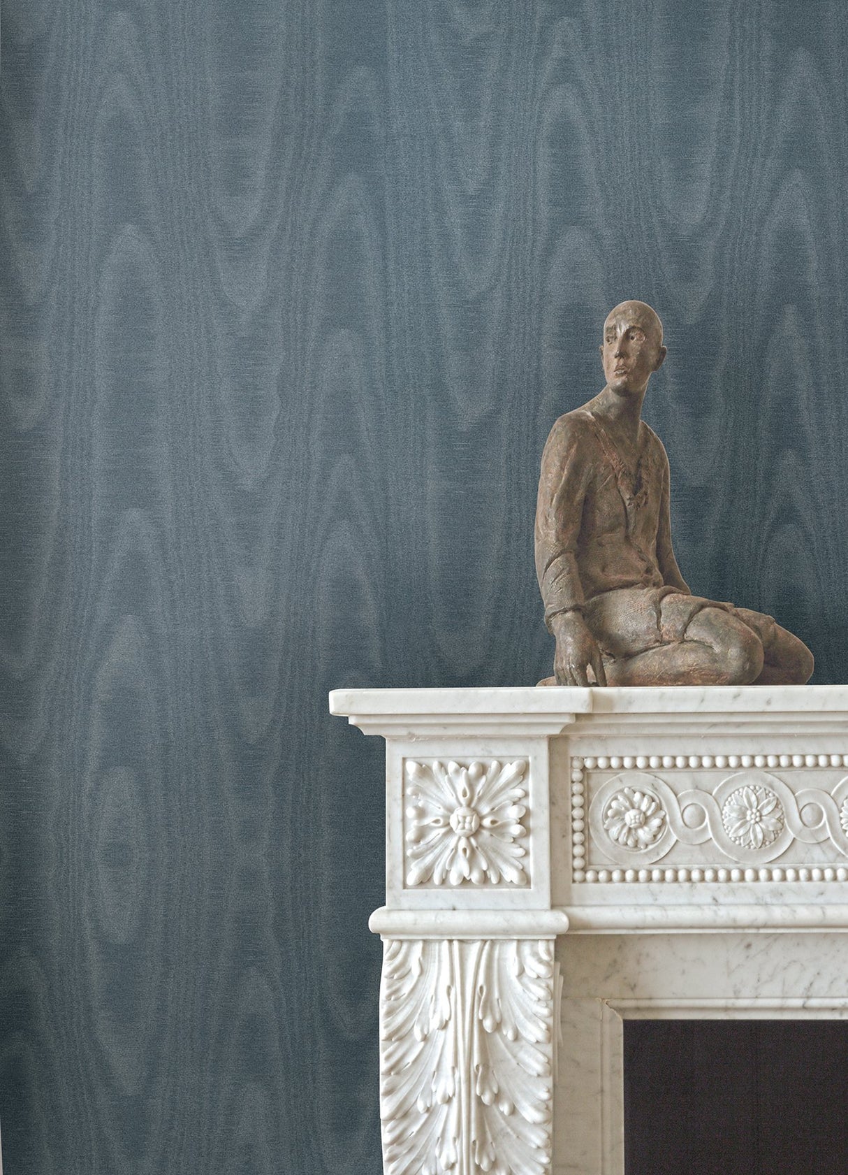 Angelina Denim Moire Wallpaper with Glam Metallic Woodgrain Motif - Sirpi 4058-24817