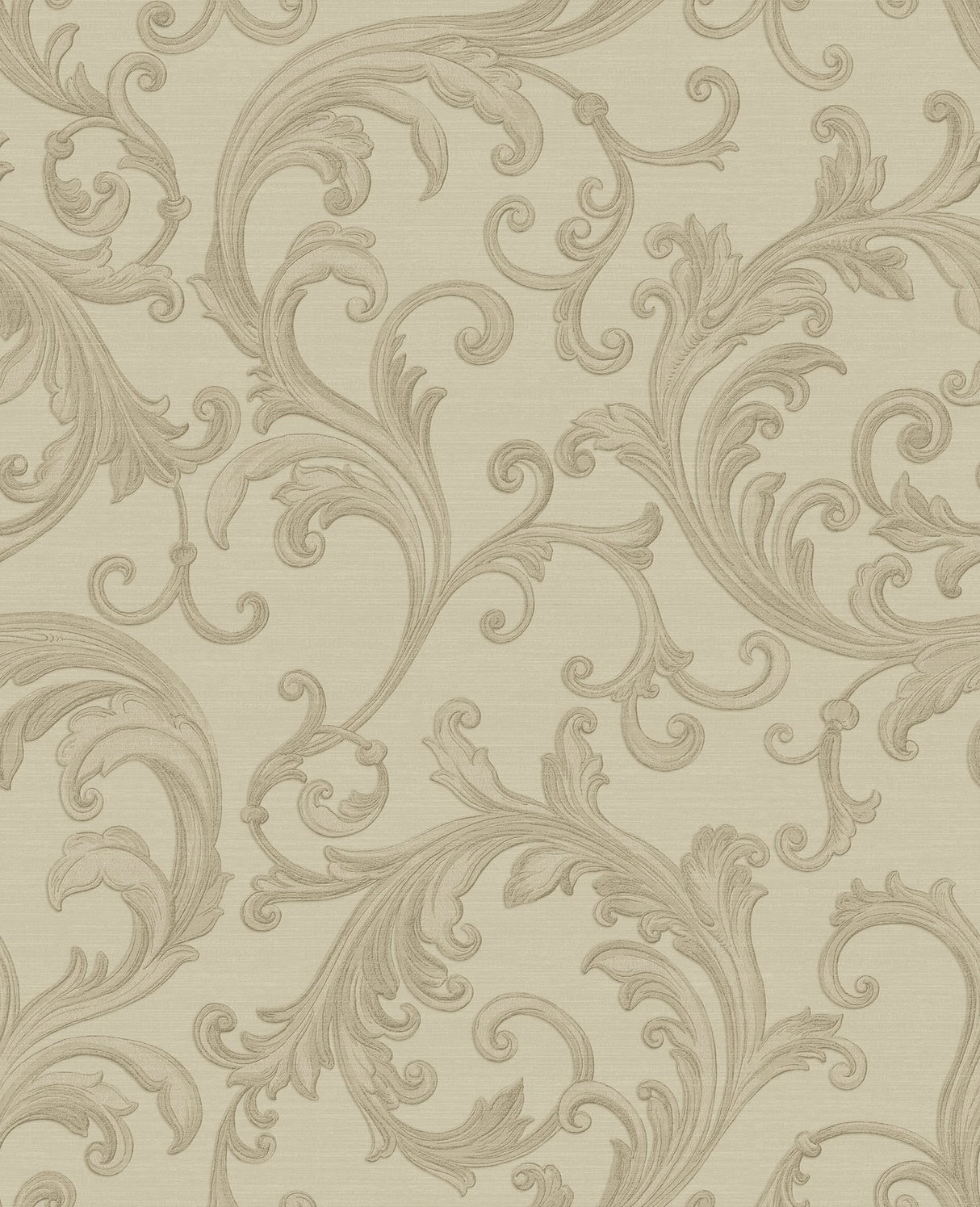 Noemi Taupe Acanthus Wallpaper with Metallic Raised Ink Scrolls - Sirpi 4058-24831