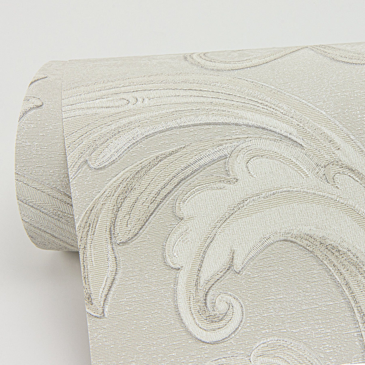 Noemi Silver Acanthus Wallpaper with Metallic Raised Ink Scrolls - Sirpi 4058-24834