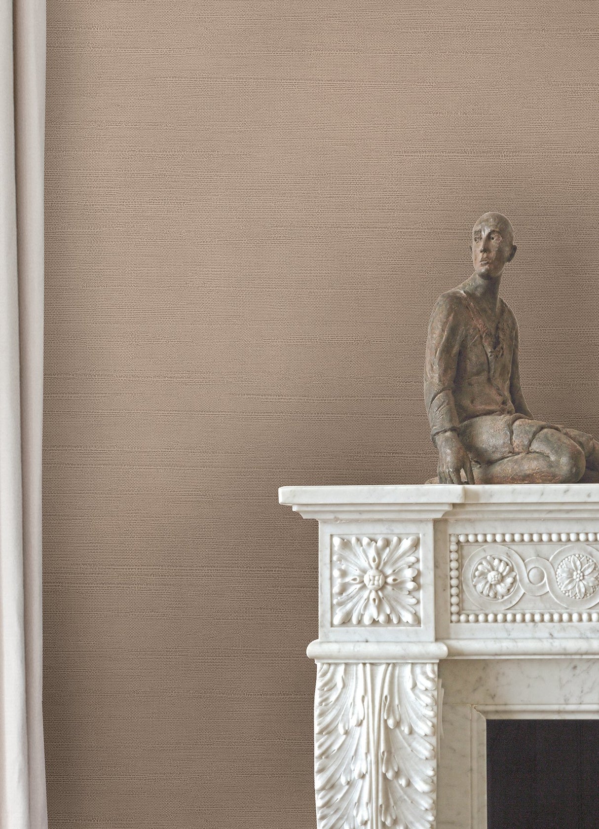 Aida Rose Horizontal Silk Wallpaper with Fabric & Woven Textures, Farmhouse Style - Sirpi 4058-24858