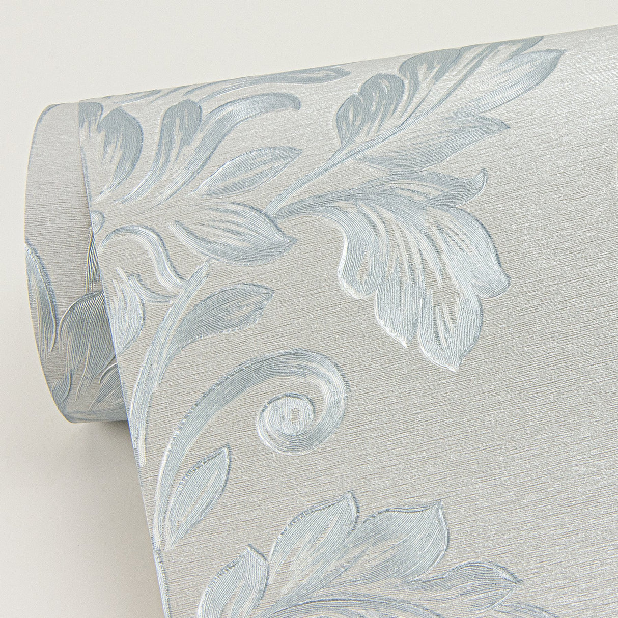 Antonella Light Blue Damask Scroll Wallpaper with Metallic Raised Ink - Sirpi 4058-24880