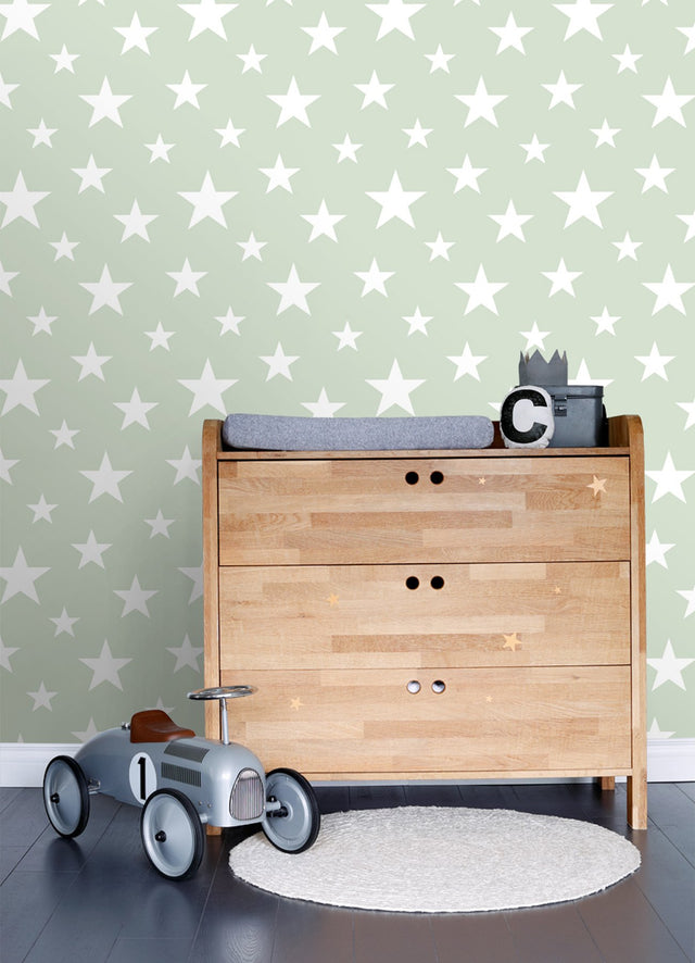 Amira Sage Stars Wallpaper with Kids Graphic Star Motif - Brewster 4060-128865