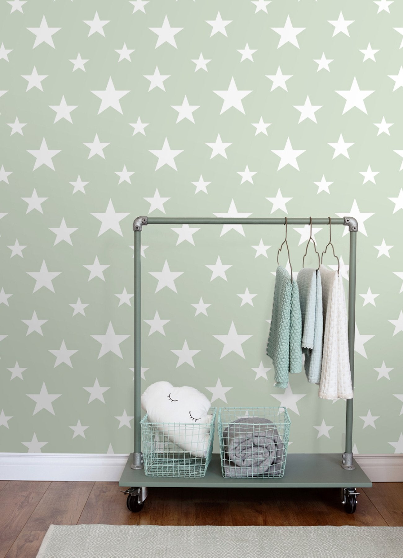 Amira Sage Stars Wallpaper with Kids Graphic Star Motif - Brewster 4060-128865