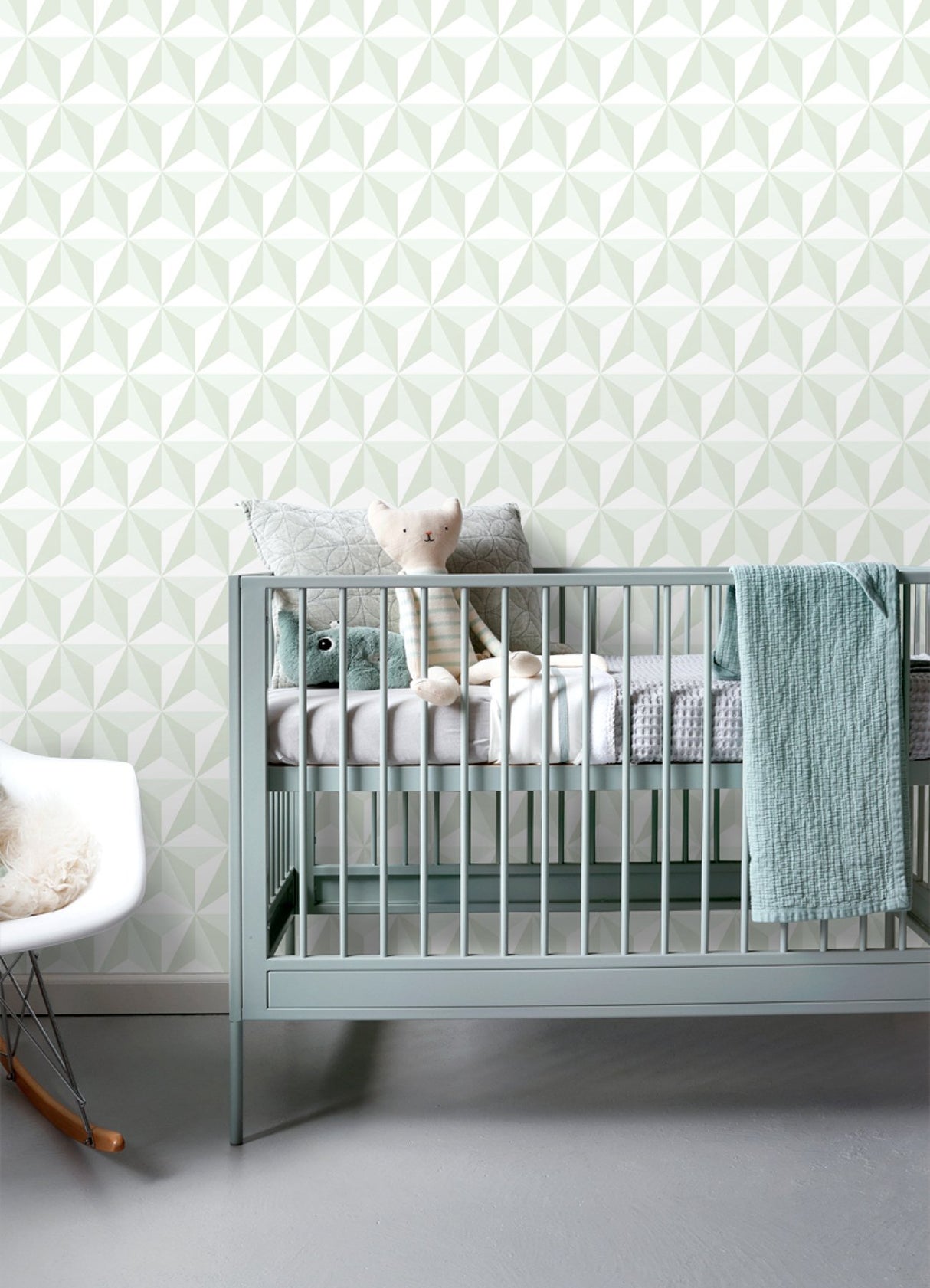 Adella Sage Geometric Wallpaper with Soft Green Six-Pointed Star Motif - Chesapeake 4060-138913