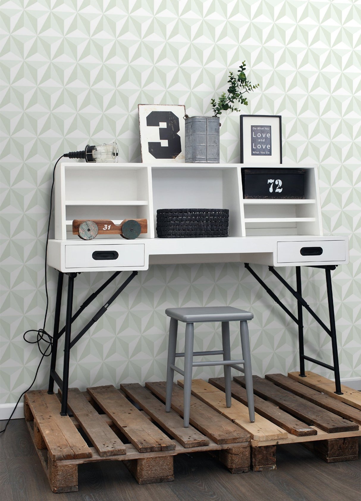 Adella Sage Geometric Wallpaper with Soft Green Six-Pointed Star Motif - Chesapeake 4060-138913