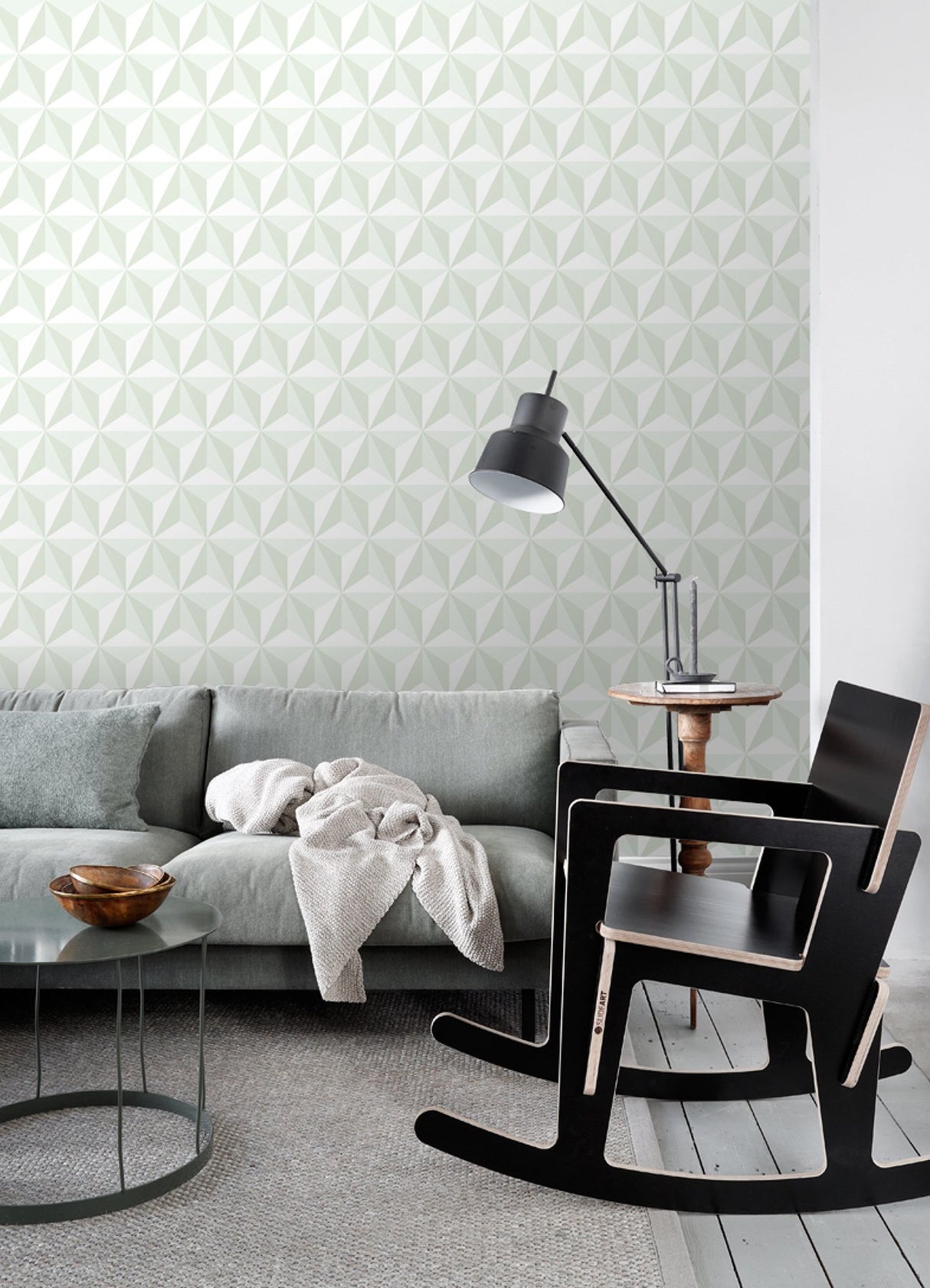 Adella Sage Geometric Wallpaper with Soft Green Six-Pointed Star Motif - Chesapeake 4060-138913