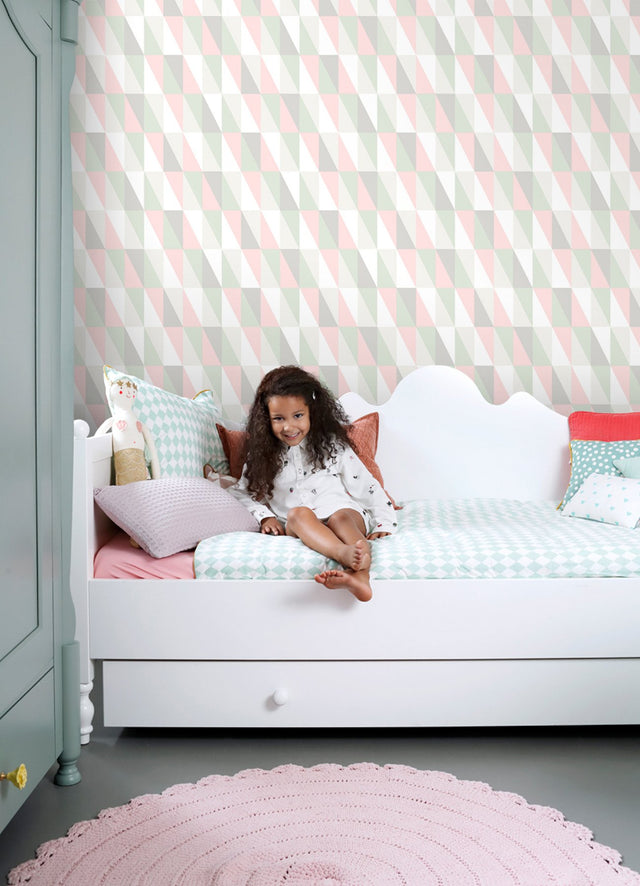 Inez Pastel Geometric Wallpaper with Kids Graphic Triangle Motif - Chesapeake 4060-138919