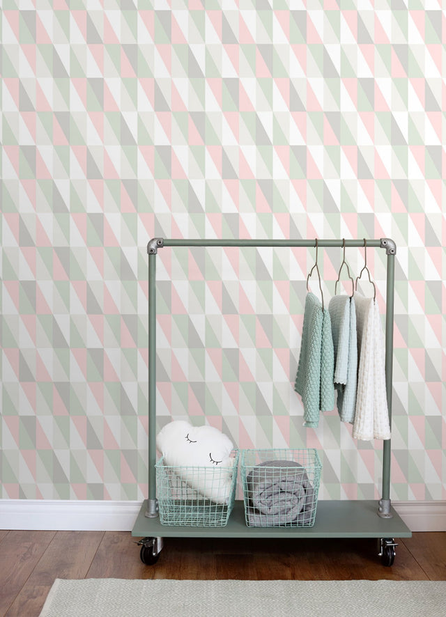 Inez Pastel Geometric Wallpaper with Kids Graphic Triangle Motif - Chesapeake 4060-138919