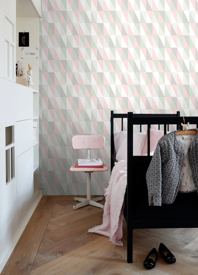 Inez Pastel Geometric Wallpaper with Kids Graphic Triangle Motif - Chesapeake 4060-138919