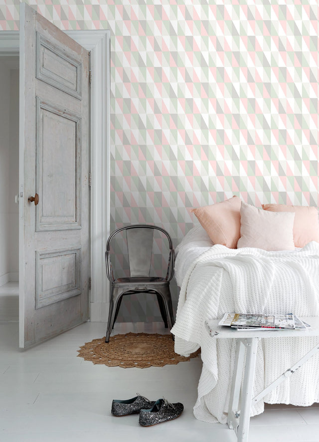 Inez Pastel Geometric Wallpaper with Kids Graphic Triangle Motif - Chesapeake 4060-138919