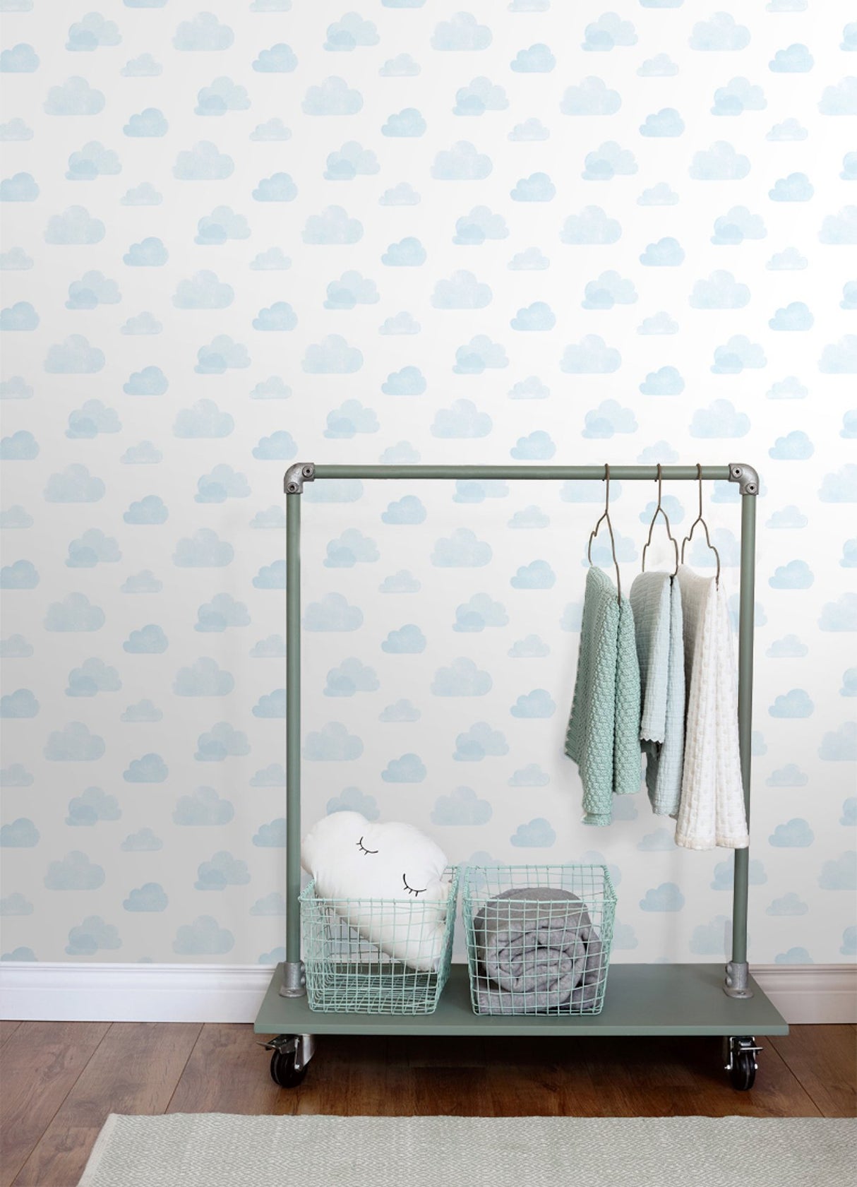 Irie Blue Clouds Wallpaper with Kids Graphic Cloud Pattern - Chesapeake 4060-138930