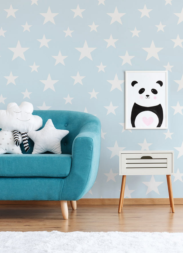 Amira Sky Blue Stars Wallpaper with Kids Graphic Star Pattern - Chesapeake 4060-138932